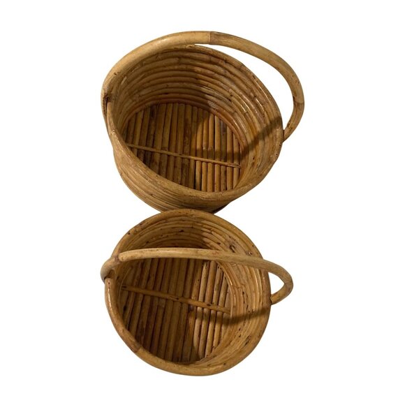 Vintage Woven Rattan Nesting Basket Set With Handles - Picture 7 of 10